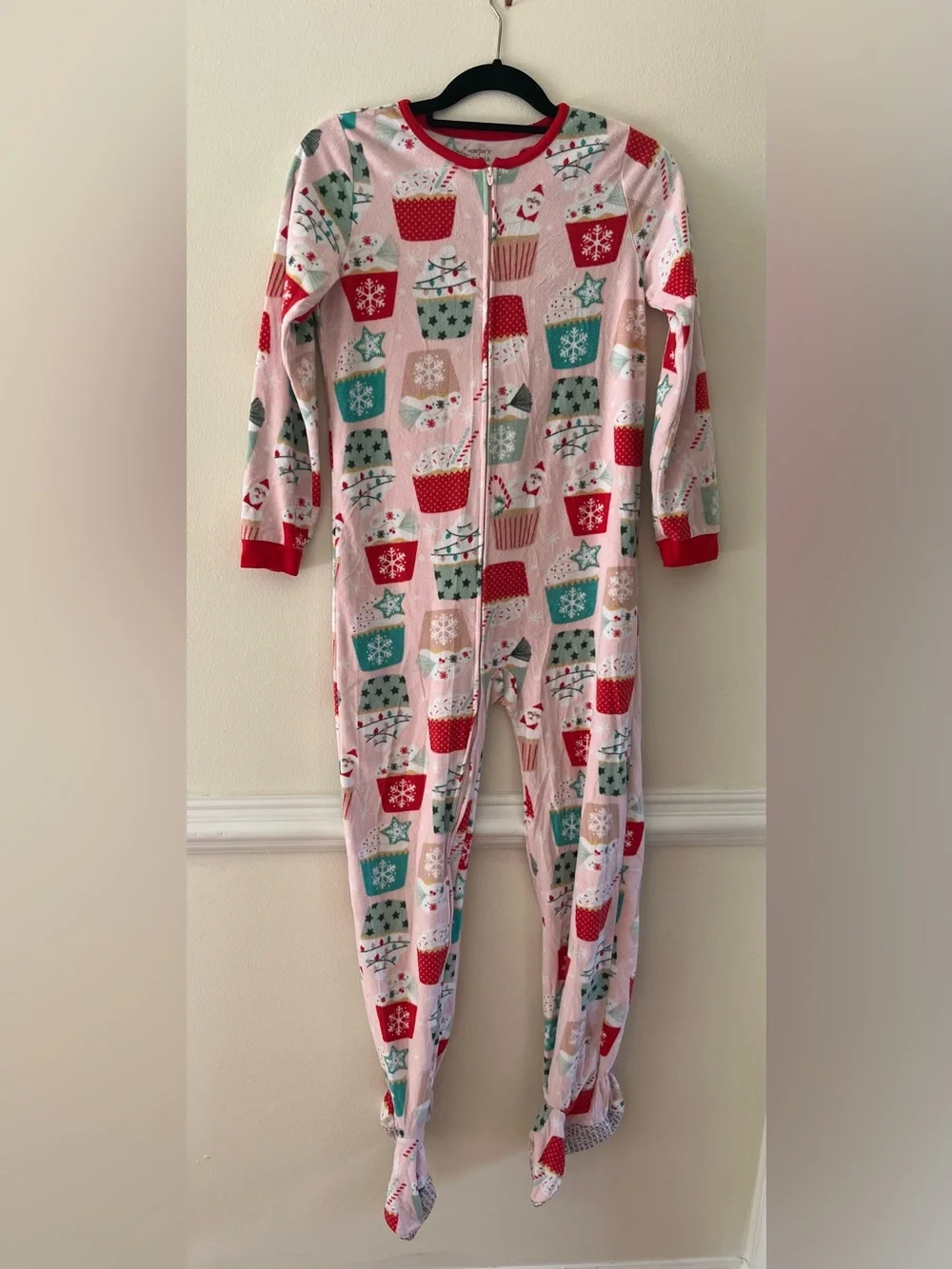 Carter's Pink Holiday Cupcake & Snowflake Footed One-Piece
